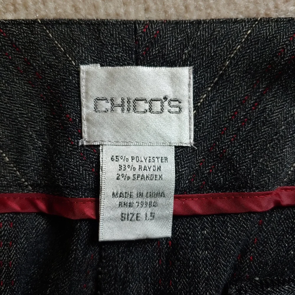 Chicos Wide Leg Dress Pants Womens Size 1.5 M 10 Gray Herringbone Striped Stret_3